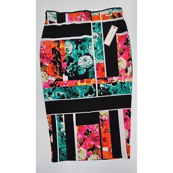 Bisou Bisou Womens Floral Geometric Print Pencil Skirt Size M Colorful & Chic - Picture 1 of 5